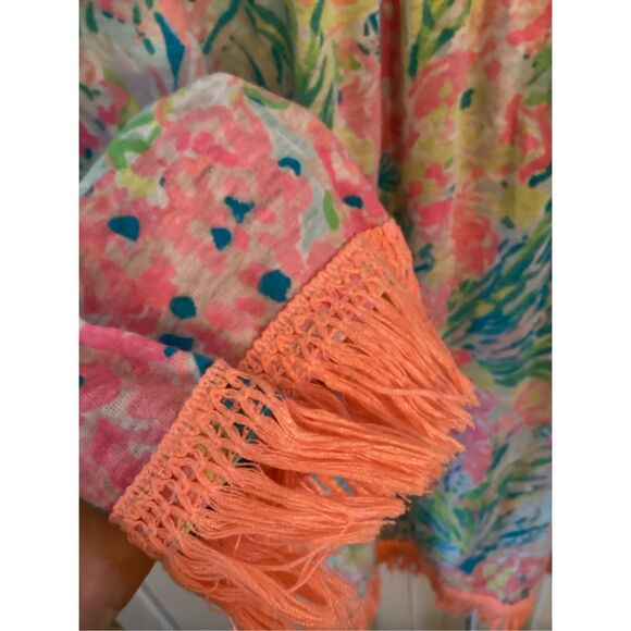 Lilly Pulitzer Cover Up Tunic Sz L Fan Sea Tropical Fringe - Picture 4 of 9